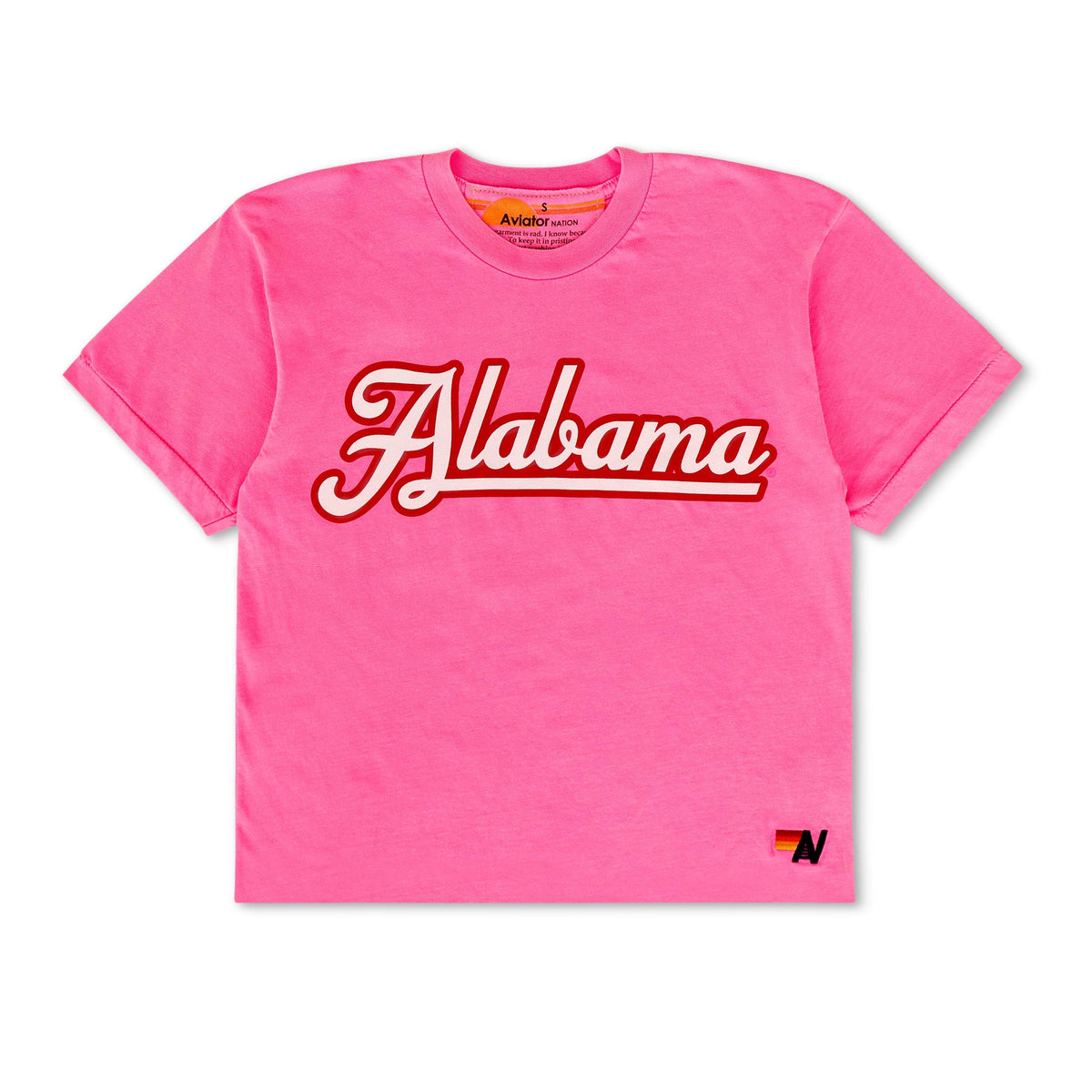 Classic UNIVERSITY OF ALABAMA BOLT SCRIPT BOYFRIEND TEE - NEON PINK
