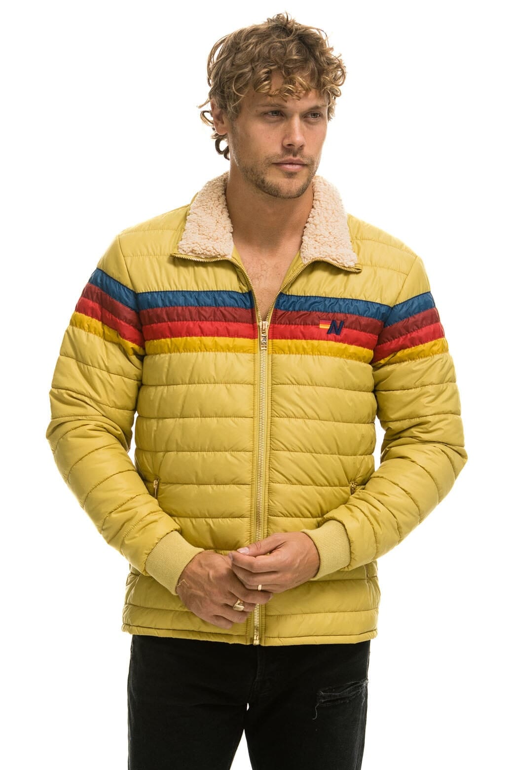 Classic 4 STRIPE RAINBOW SLEEVE JACKET - KHAKI