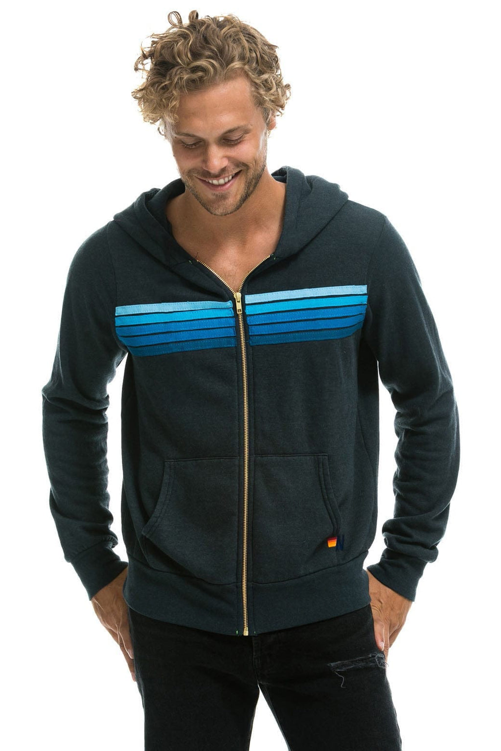 Classic 5 STRIPE HOODIE - CHARCOAL BLUE