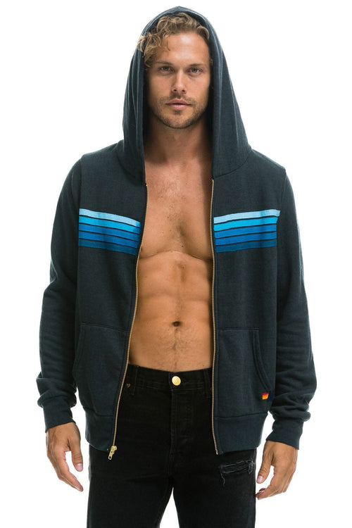 Classic 5 STRIPE HOODIE - CHARCOAL BLUE