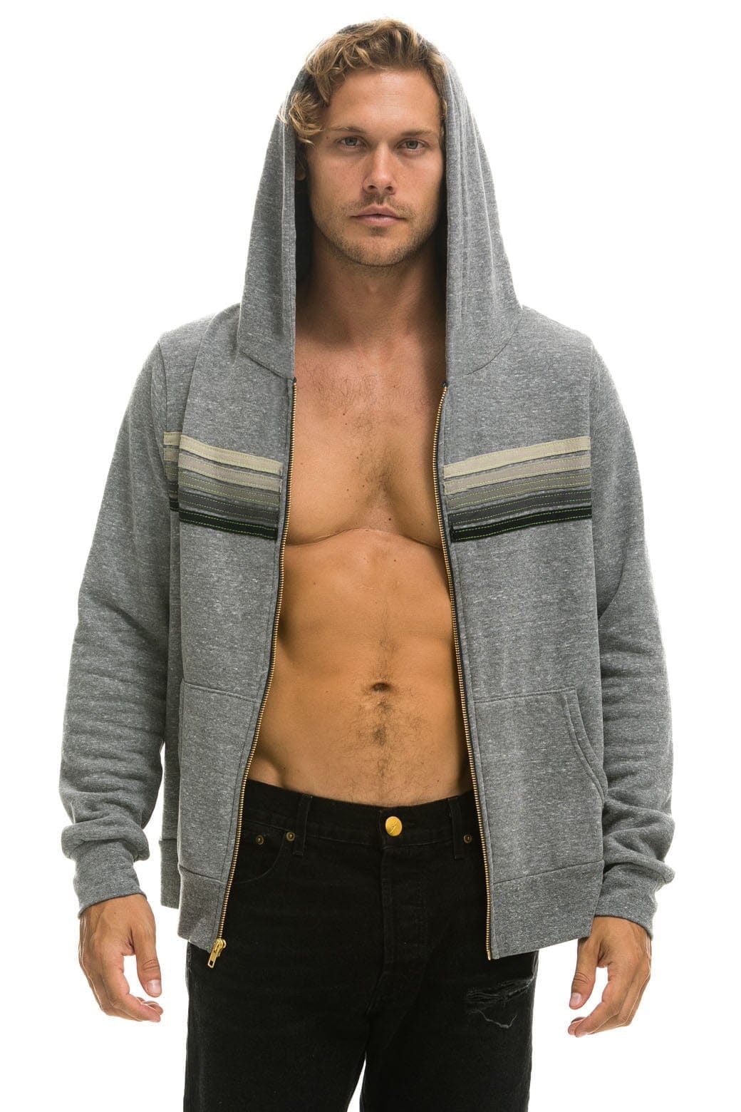 Classic 5 STRIPE HOODIE - HEATHER GREY GREY