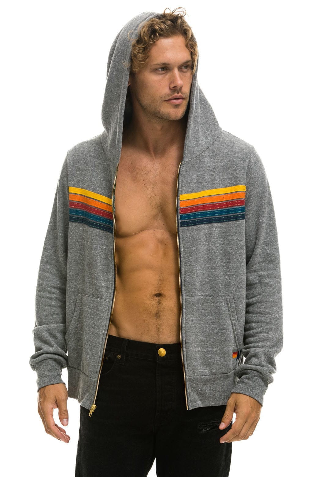Classic 5 STRIPE HOODIE - HEATHER GREY