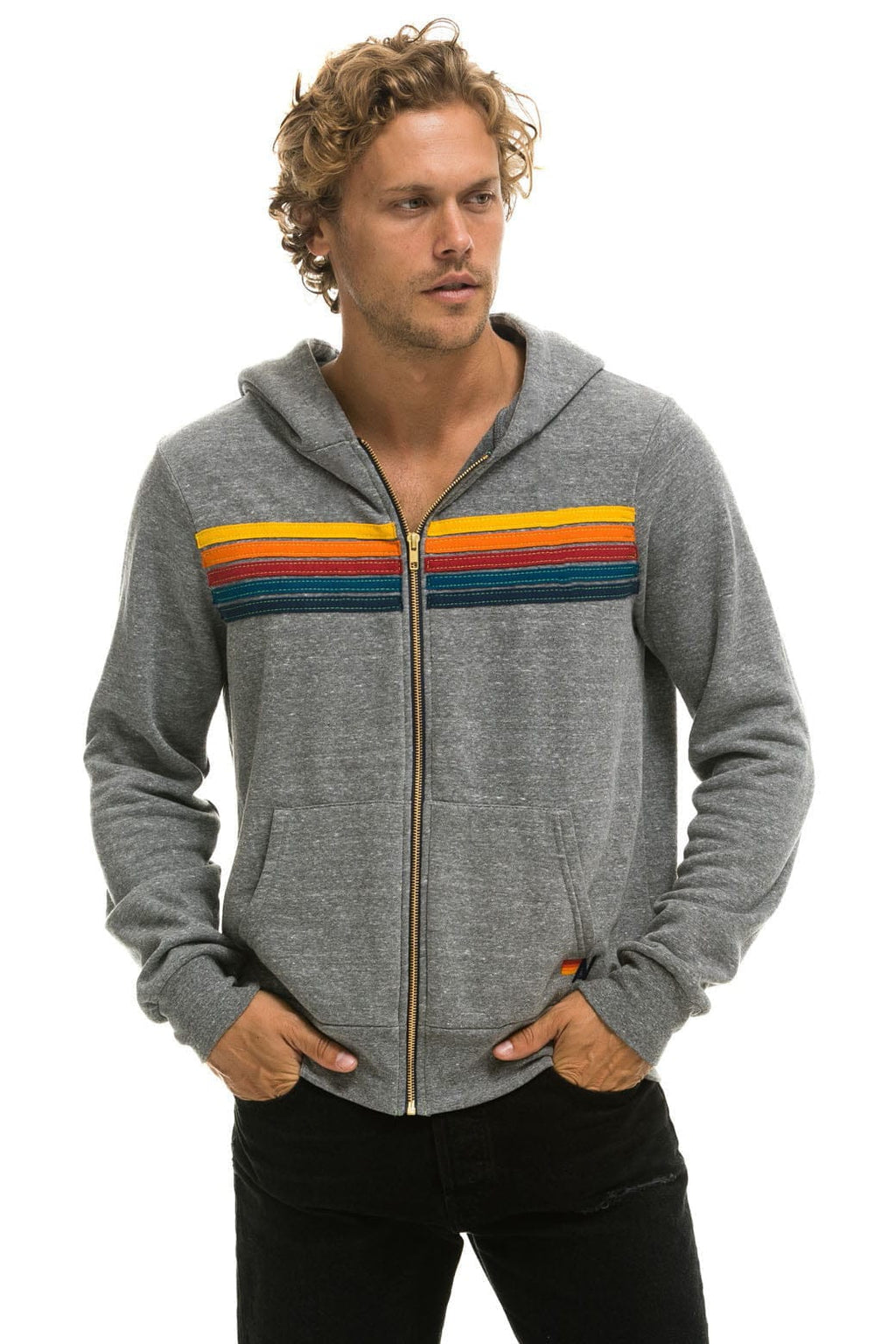 Classic 5 STRIPE HOODIE - HEATHER GREY