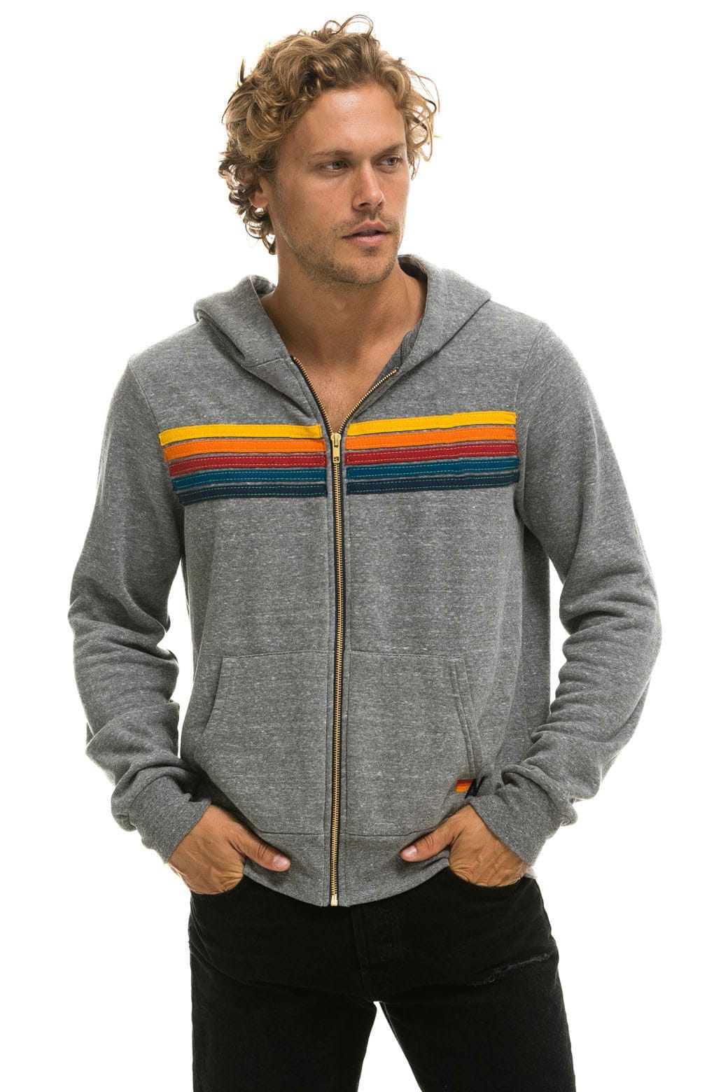 Classic 5 STRIPE HOODIE - HEATHER GREY