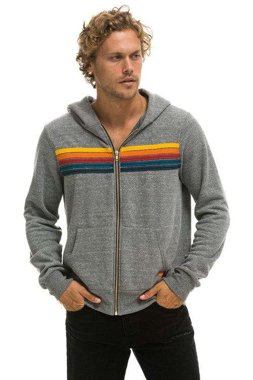 Classic 5 STRIPE HOODIE - HEATHER GREY