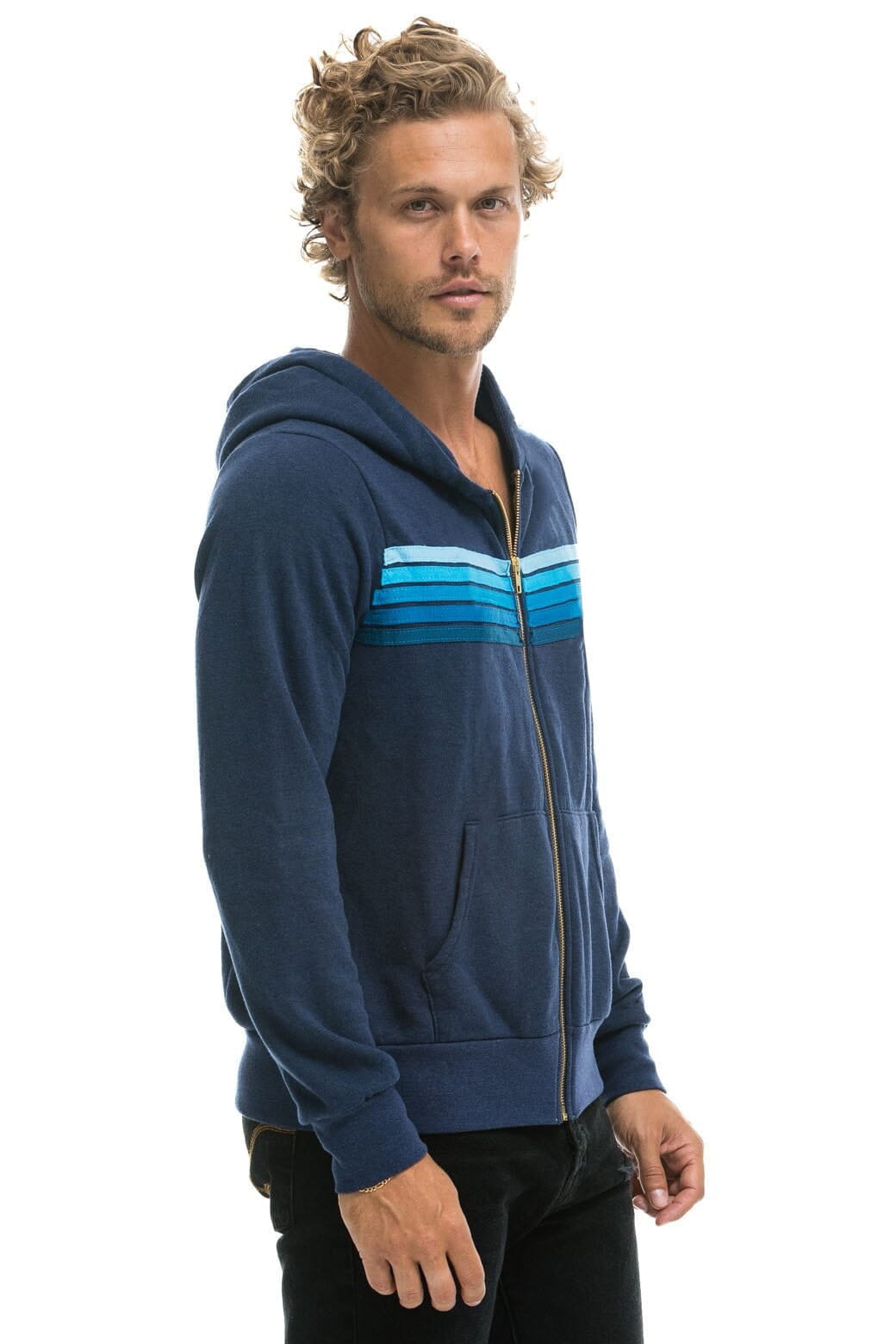 Classic 5 STRIPE HOODIE - NAVY BLUE