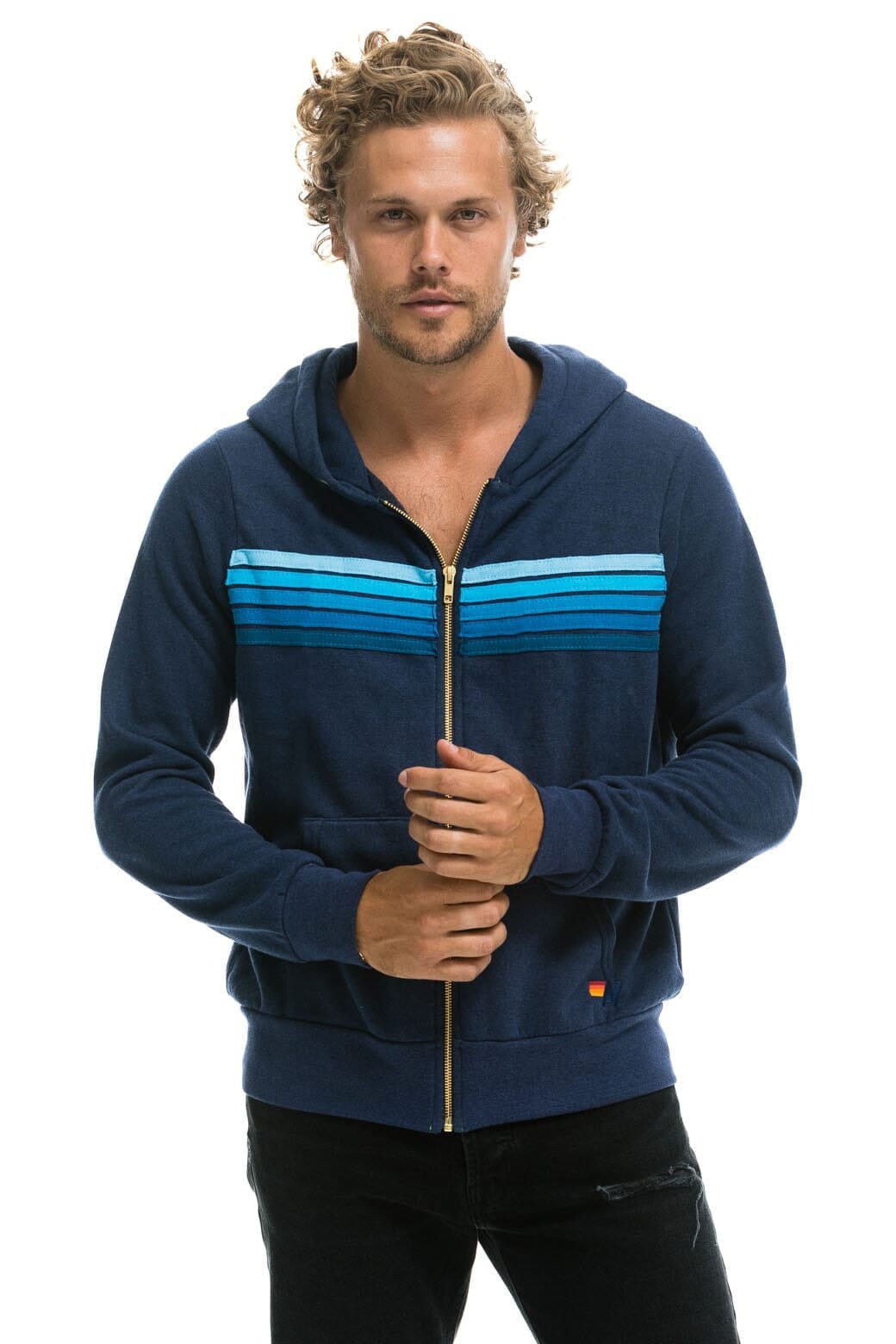 Classic 5 STRIPE HOODIE - NAVY BLUE