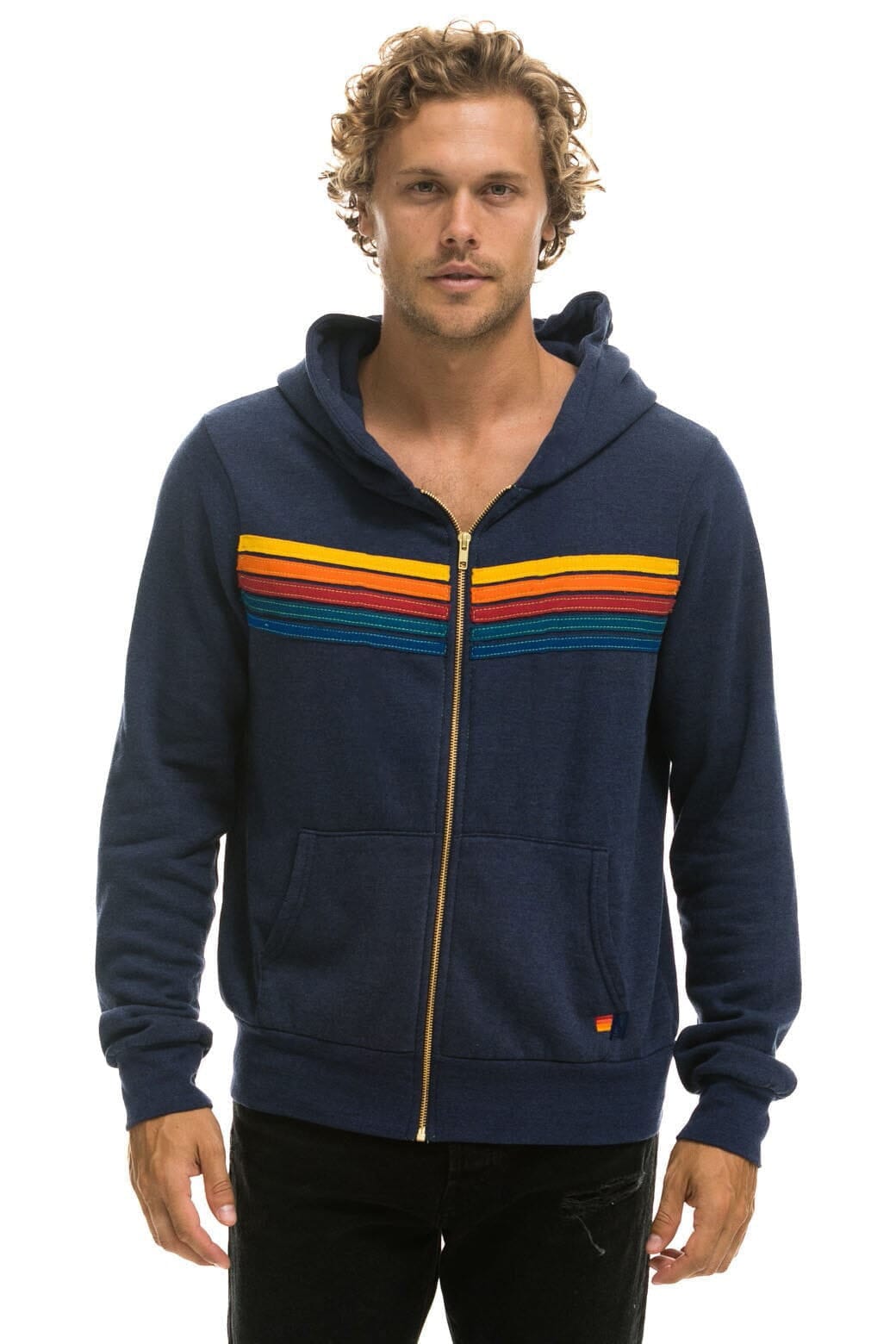 Classic 5 STRIPE HOODIE - NAVY