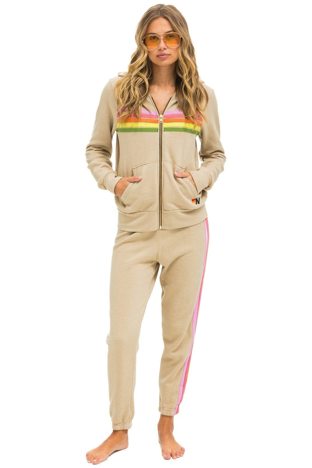 Classic 5 STRIPE HOODIE - SAND PINK GREEN