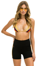 Classic 5 STRIPE RAINBOW 4 INCH HI-RISE BIKER SHORT - BLACK