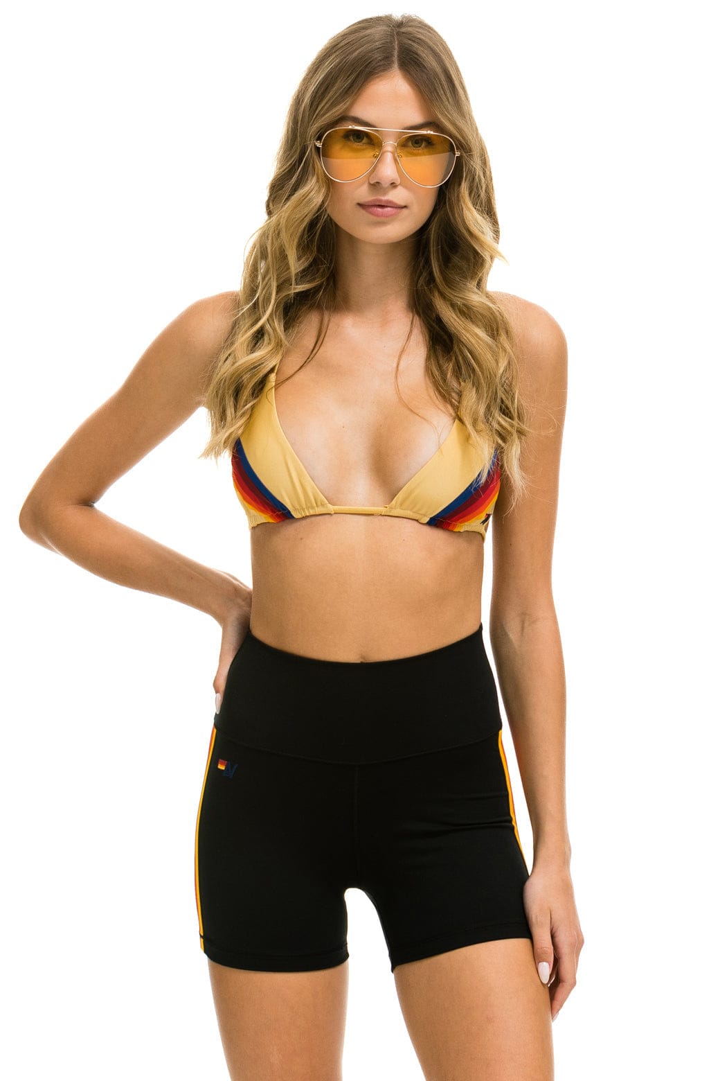 Classic 5 STRIPE RAINBOW 4 INCH HI-RISE BIKER SHORT - BLACK