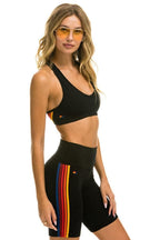 Classic 5 STRIPE RAINBOW 8 IN INSEAM HI-RISE BIKER SHORT - BLACK