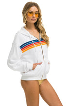 Classic 5 STRIPE RELAXED ZIP HOODIE - WHITE 2