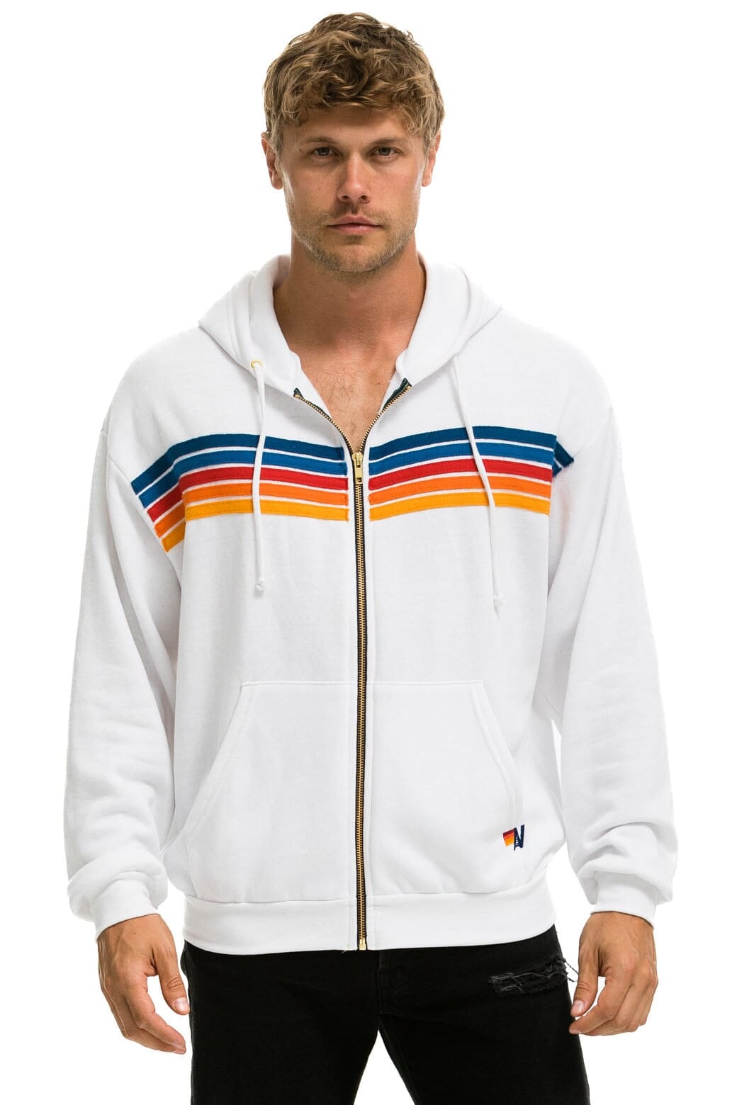Classic 5 STRIPE RELAXED ZIP HOODIE - WHITE 2