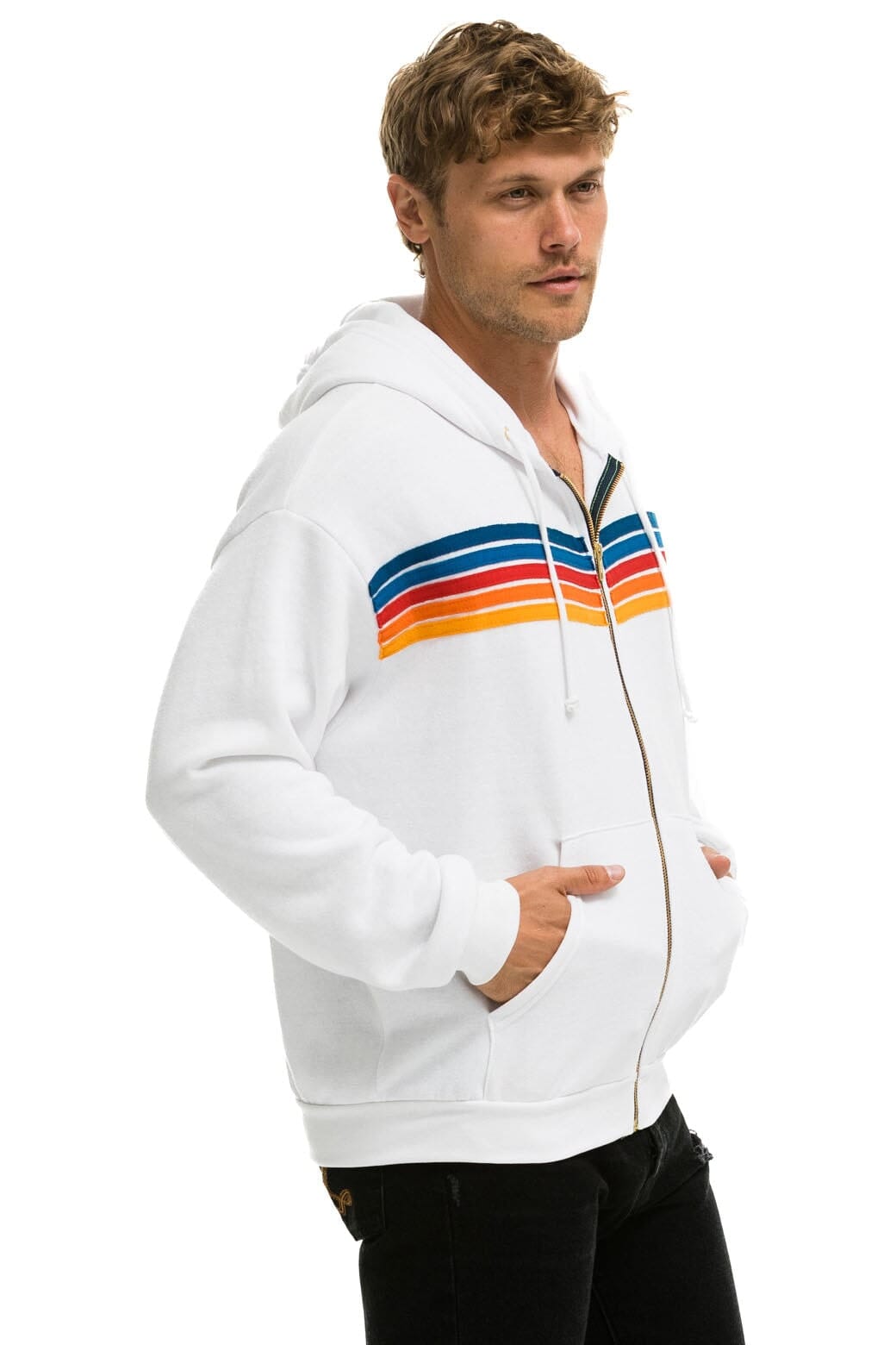 Classic 5 STRIPE RELAXED ZIP HOODIE - WHITE 2