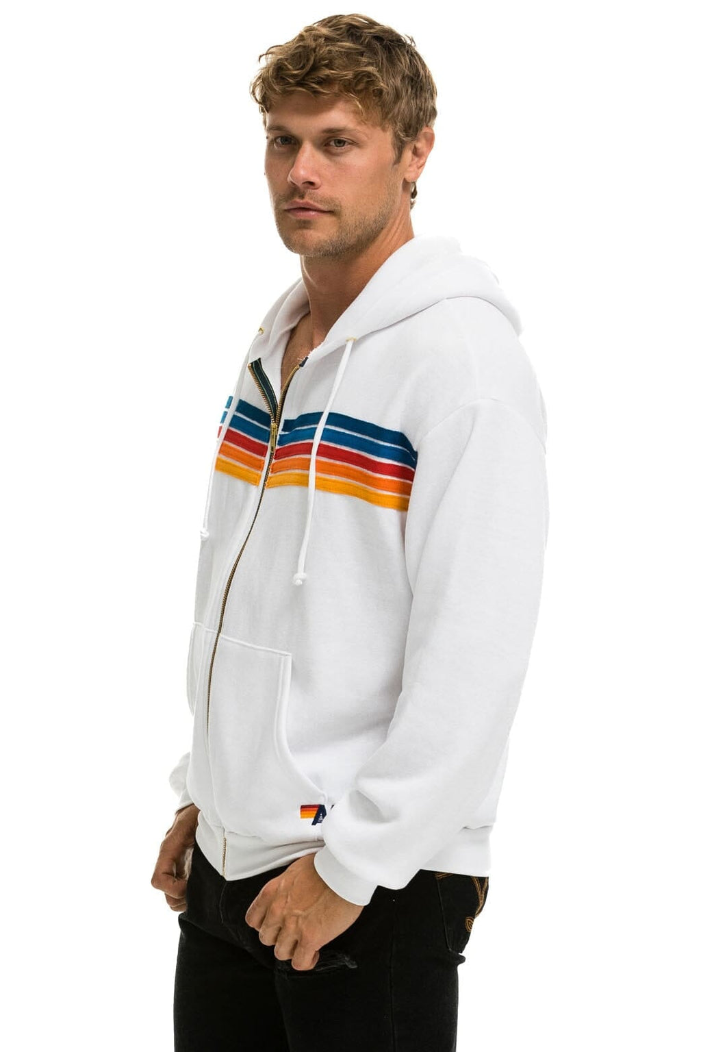 Classic 5 STRIPE RELAXED ZIP HOODIE - WHITE 2