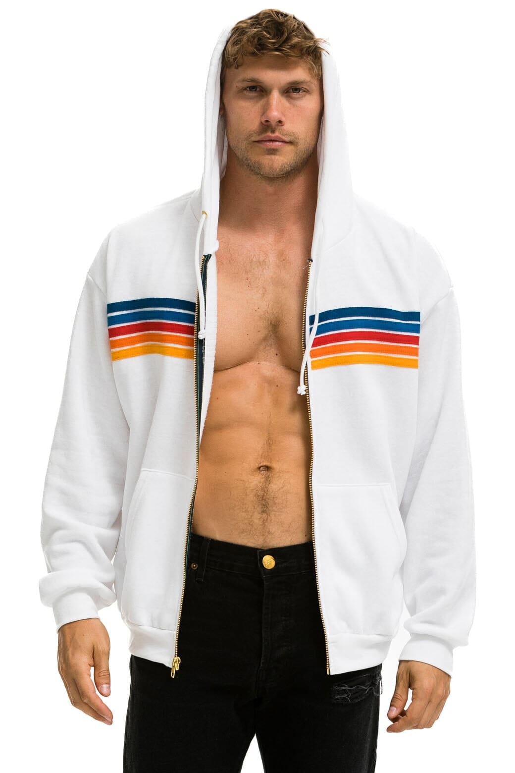 Classic 5 STRIPE RELAXED ZIP HOODIE - WHITE 2