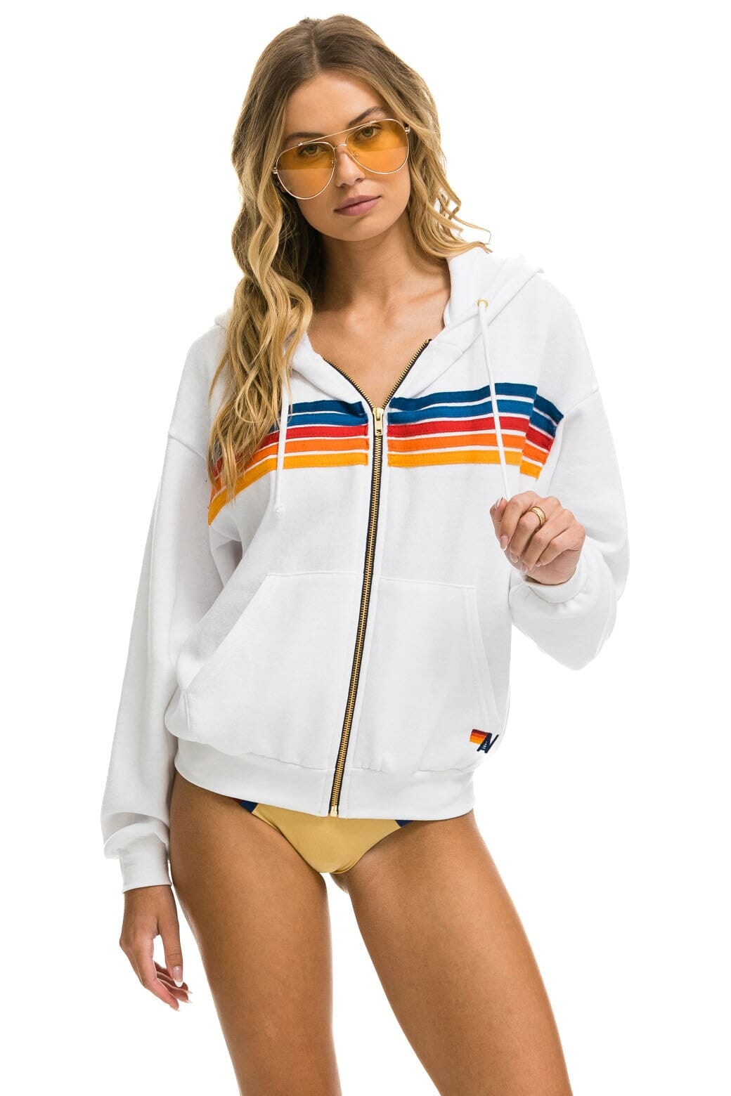 Classic 5 STRIPE RELAXED ZIP HOODIE - WHITE 2