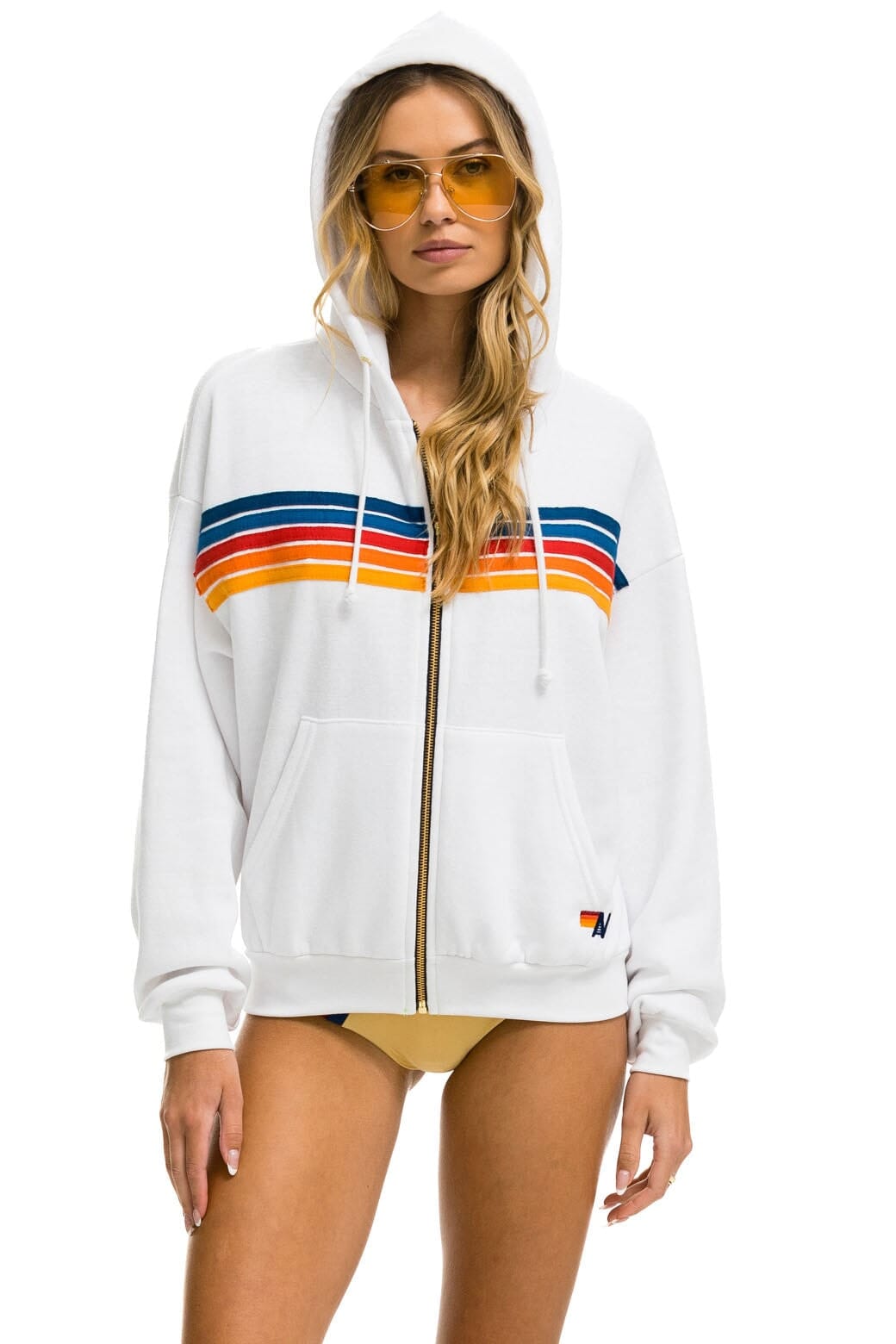 Classic 5 STRIPE RELAXED ZIP HOODIE - WHITE 2