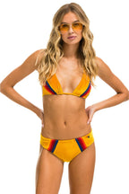 Classic 5 STRIPE VELVET SCRUNCH BIKINI BOTTOM - GOLD