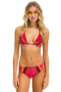 Classic 5 STRIPE VELVET TRIANGLE BIKINI TOP - RED