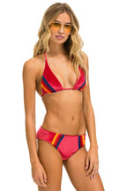 Classic 5 STRIPE VELVET TRIANGLE BIKINI TOP - RED