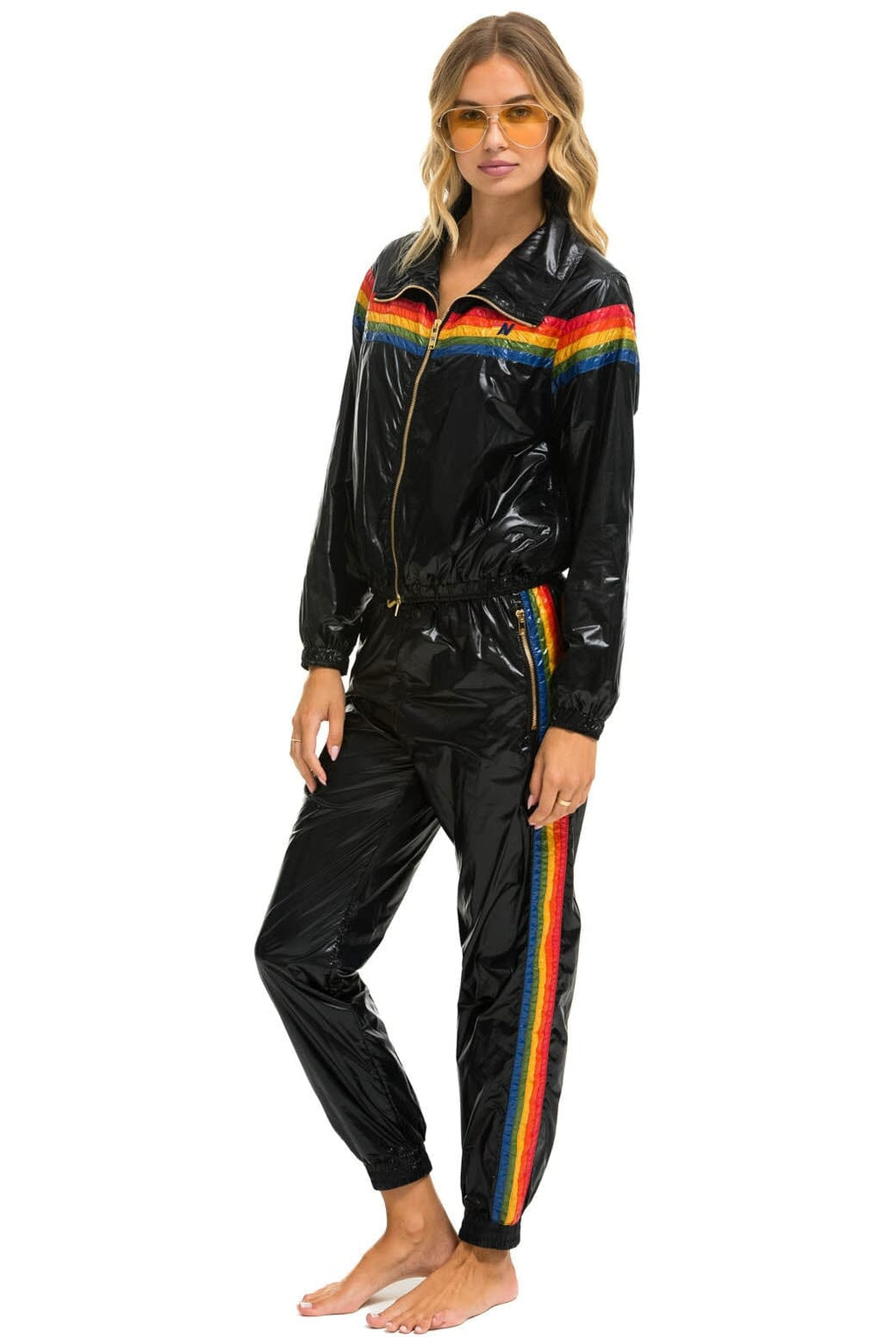 Classic 5 STRIPE WINDBREAKER - BLACK GLOSSY