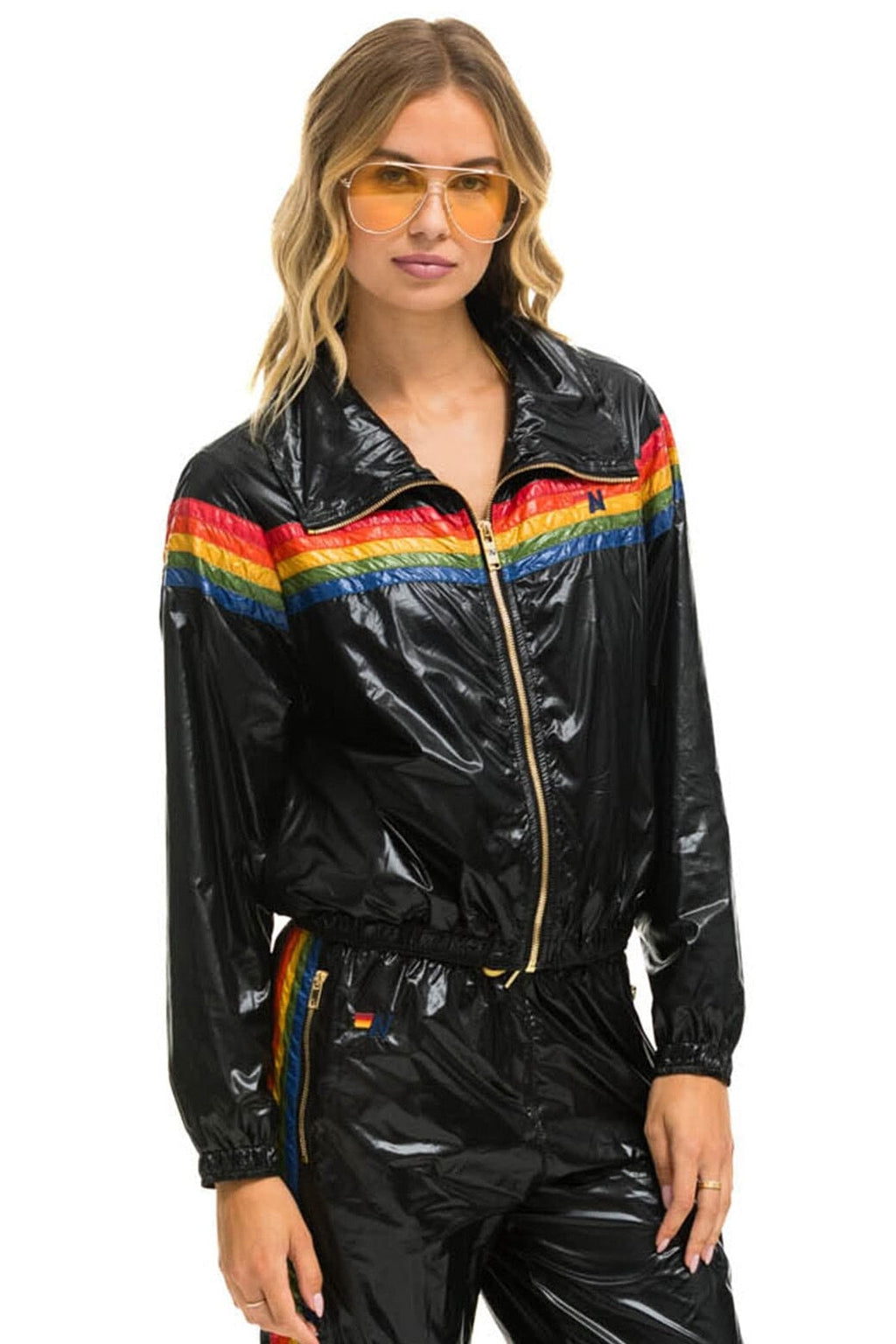 Classic 5 STRIPE WINDBREAKER - BLACK GLOSSY