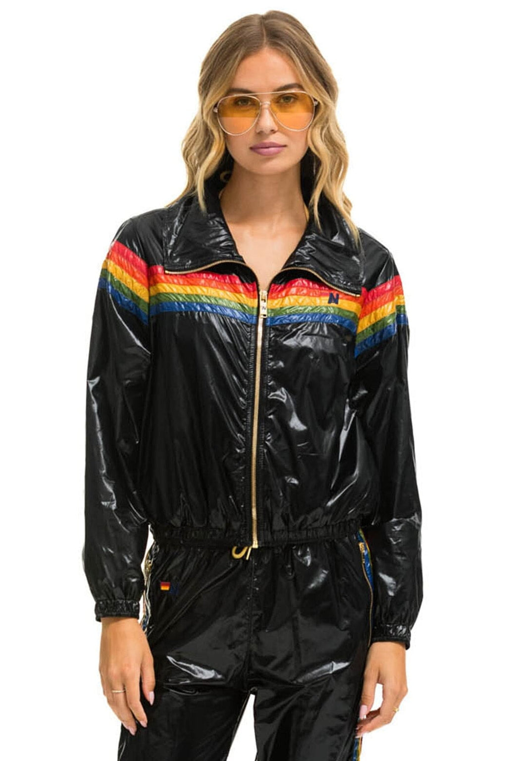 Classic 5 STRIPE WINDBREAKER - BLACK GLOSSY