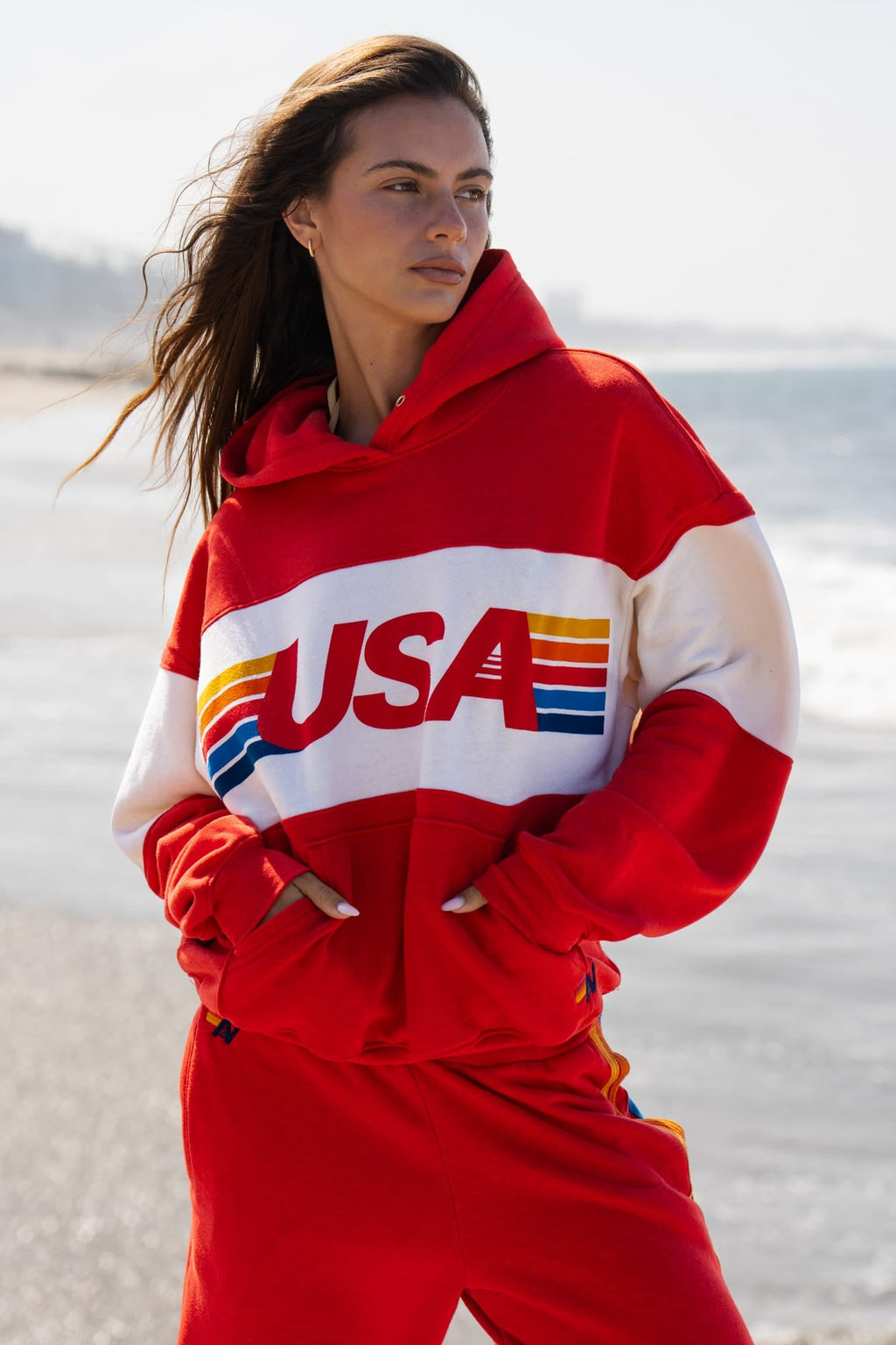 Classic USA RELAXED PULLOVER HOODIE - RED VINTAGE WHITE