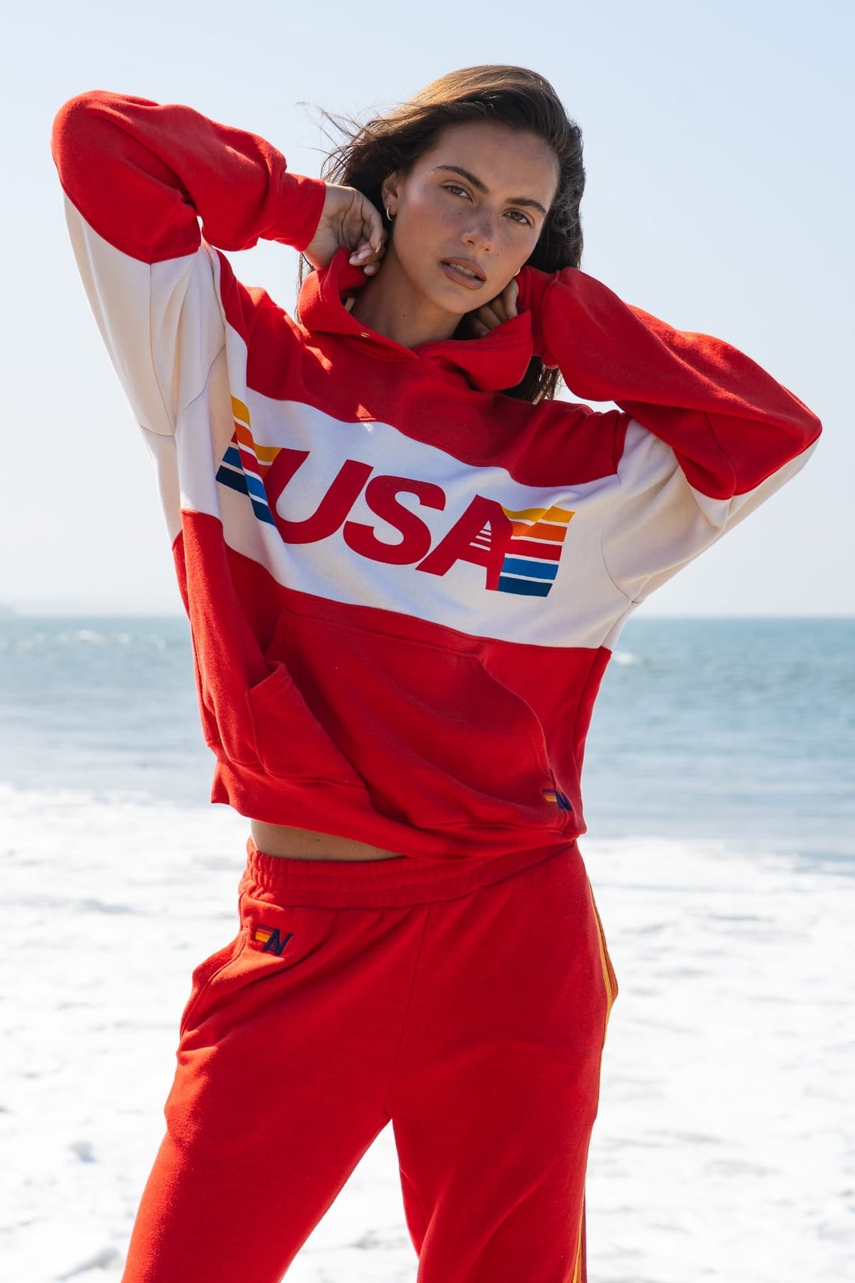 Classic USA RELAXED PULLOVER HOODIE - RED VINTAGE WHITE