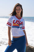Classic USA STAR VNECK JERSEY BOYFRIEND TEE - WHITE RED