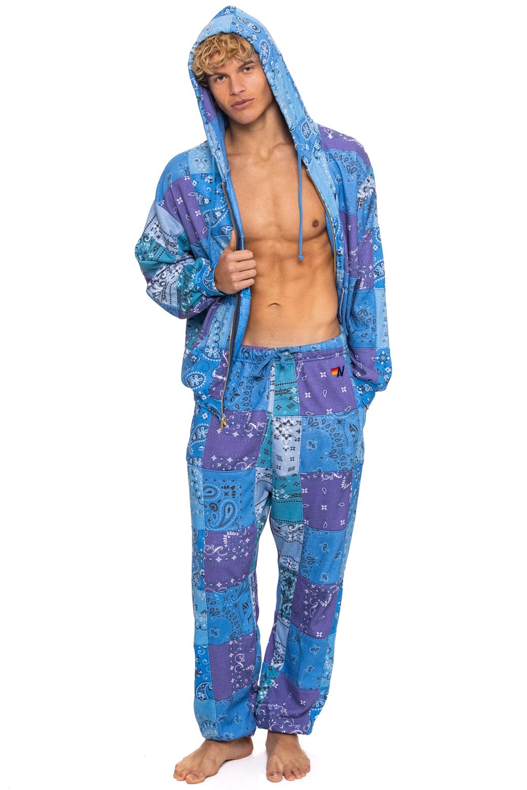 Classic BANDANA QUILTED RELAXED ZIP HOODIE - BLUE