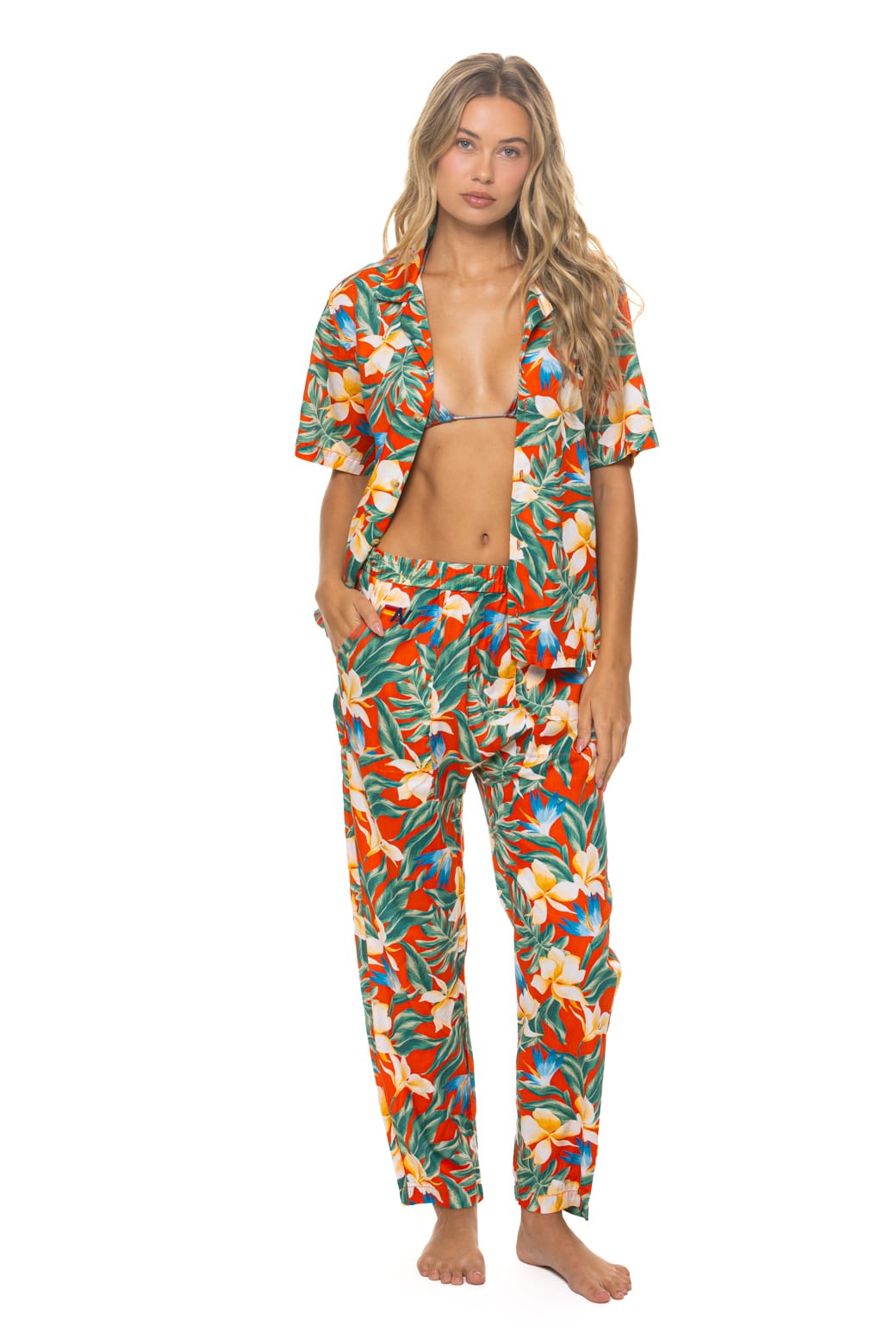 Classic UNISEX COTTON LUXE POPLIN RELAXED PANT - RED KAUAI