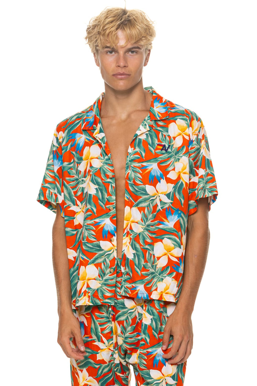 Classic UNISEX COTTON LUXE POPLIN RESORT SHIRT - RED KAUAI