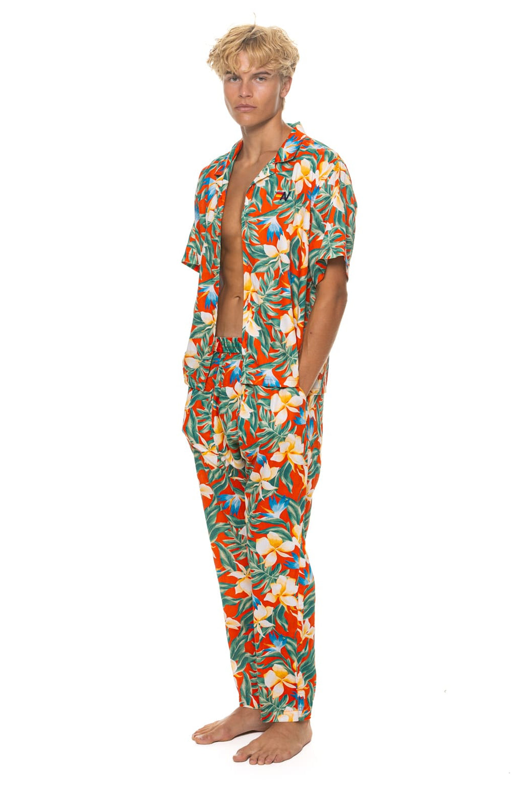 Classic UNISEX COTTON LUXE POPLIN RESORT SHIRT - RED KAUAI