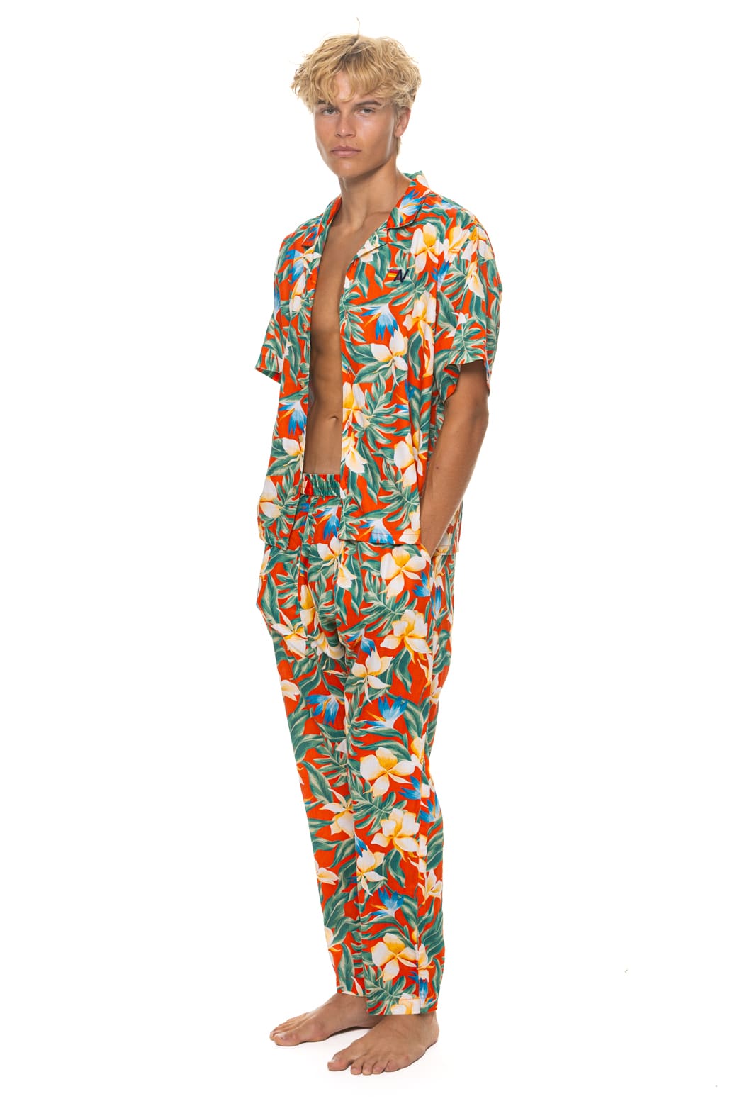 Classic UNISEX COTTON LUXE POPLIN RESORT SHIRT - RED KAUAI