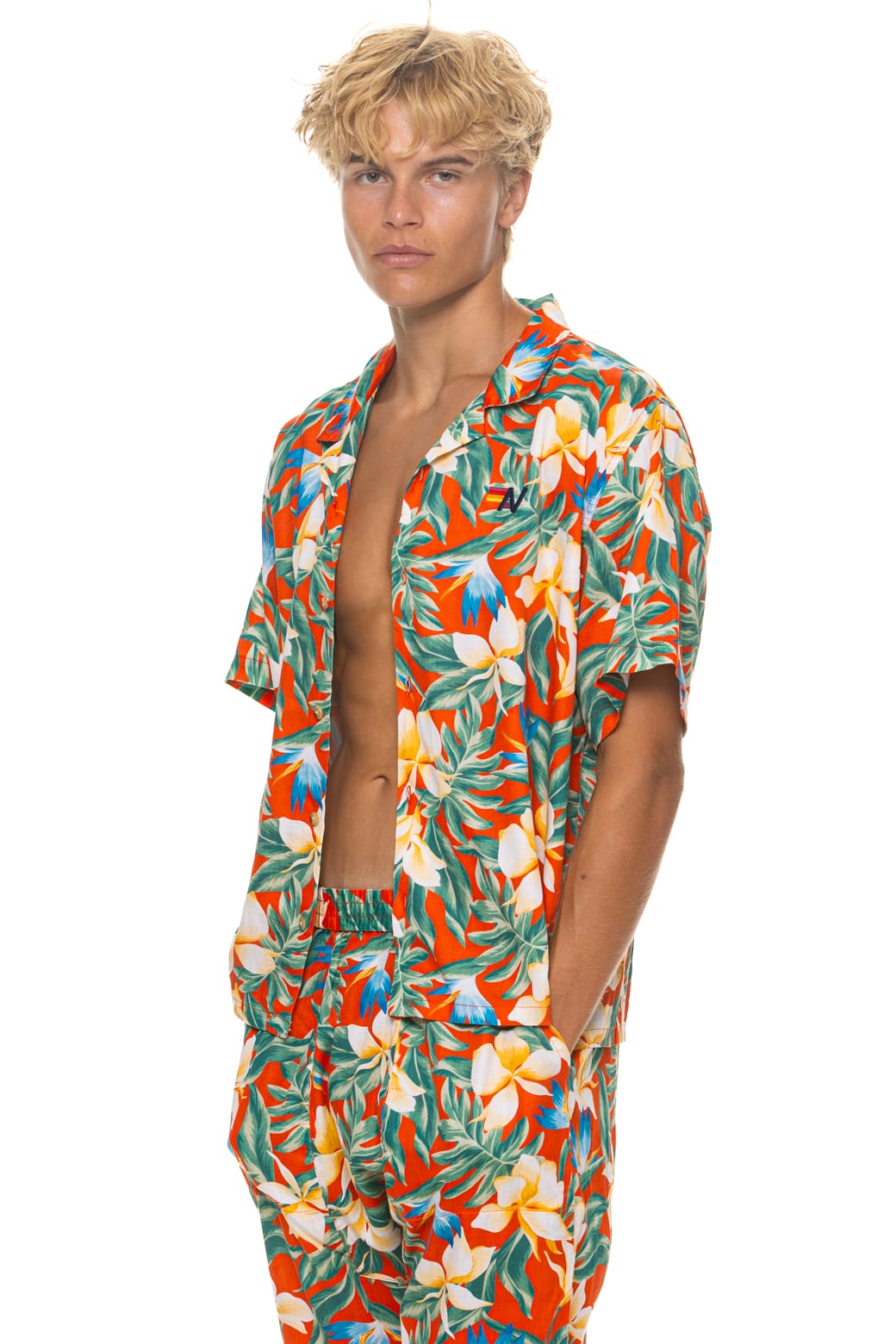 Classic UNISEX COTTON LUXE POPLIN RESORT SHIRT - RED KAUAI