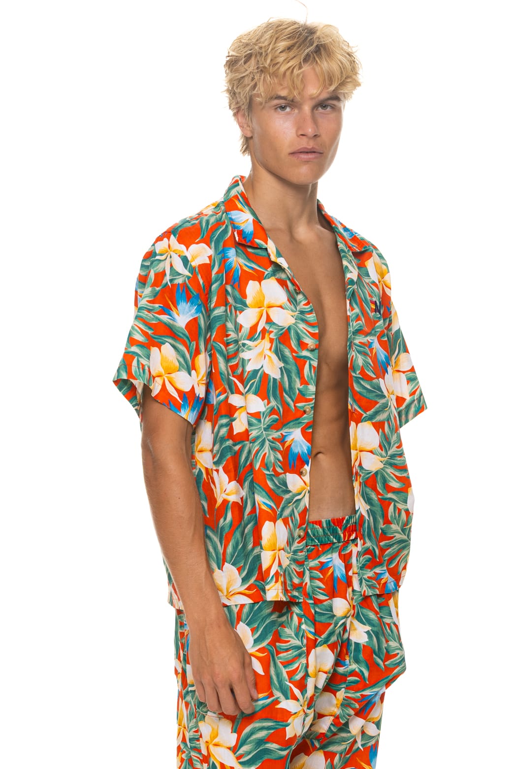 Classic UNISEX COTTON LUXE POPLIN RESORT SHIRT - RED KAUAI