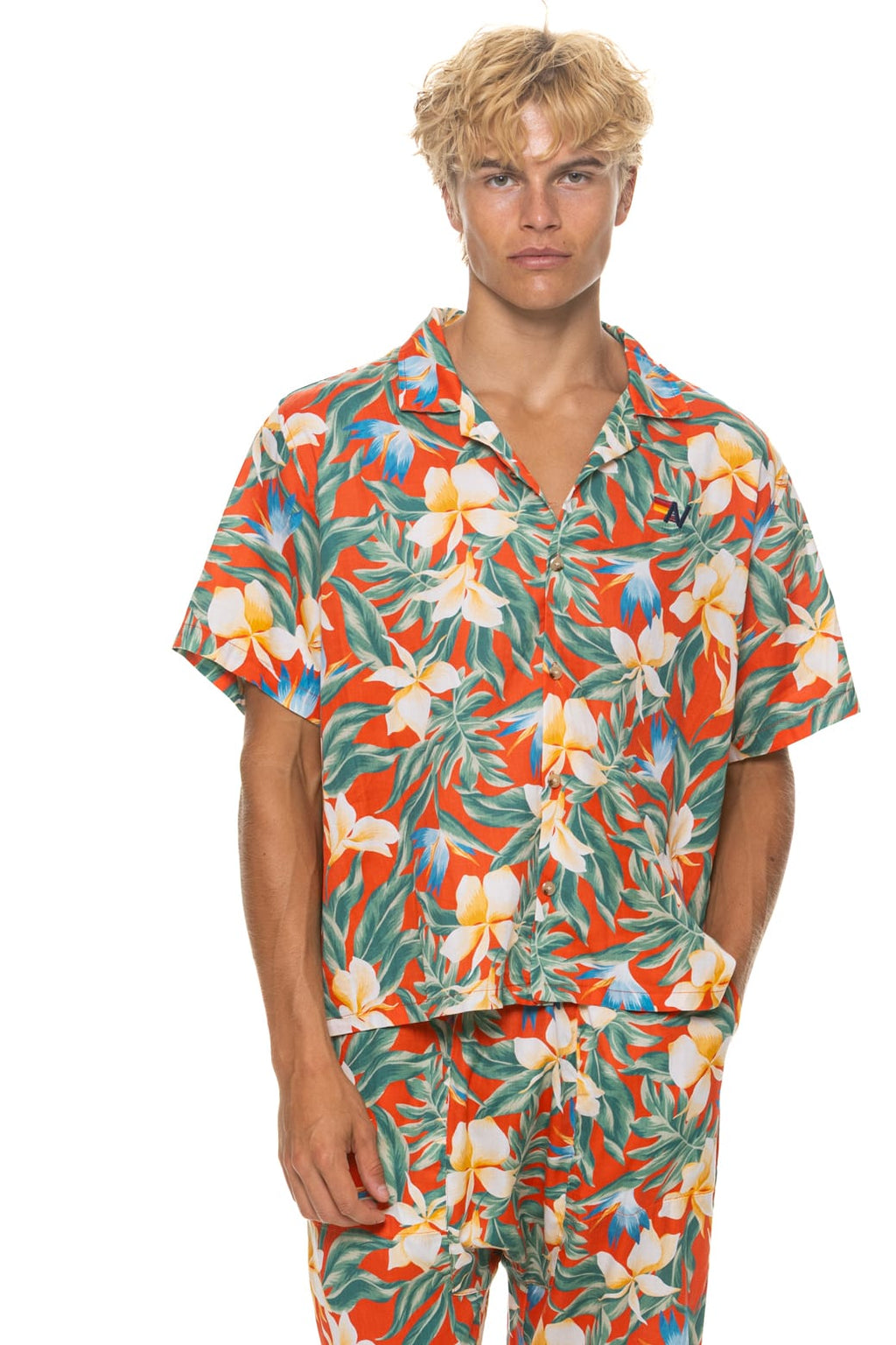 Classic UNISEX COTTON LUXE POPLIN RESORT SHIRT - RED KAUAI