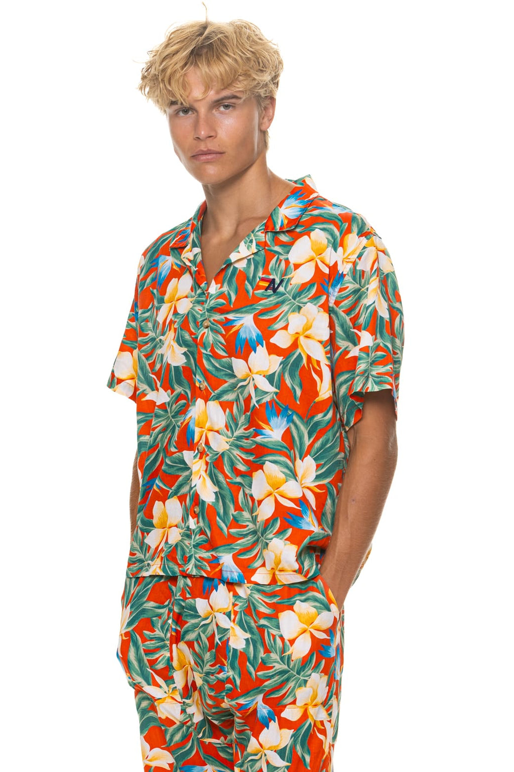 Classic UNISEX COTTON LUXE POPLIN RESORT SHIRT - RED KAUAI