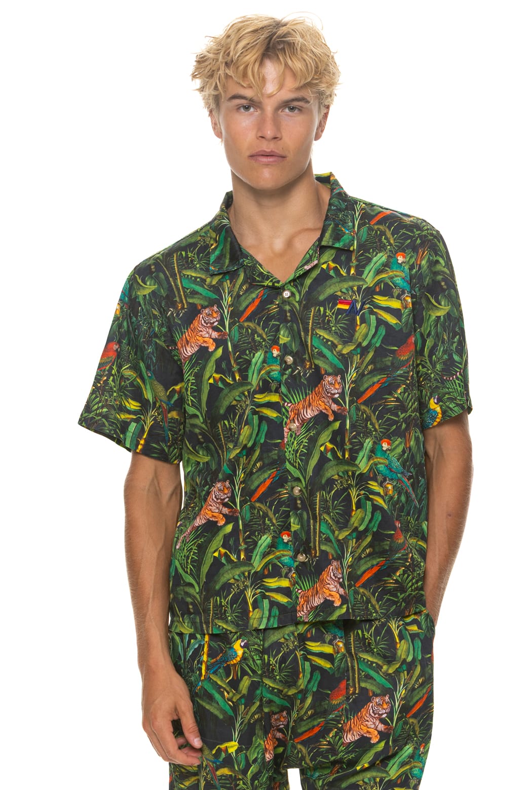 Classic UNISEX COTTON LUXE POPLIN RESORT SHIRT - VINTAGE BLACK JUNGLE