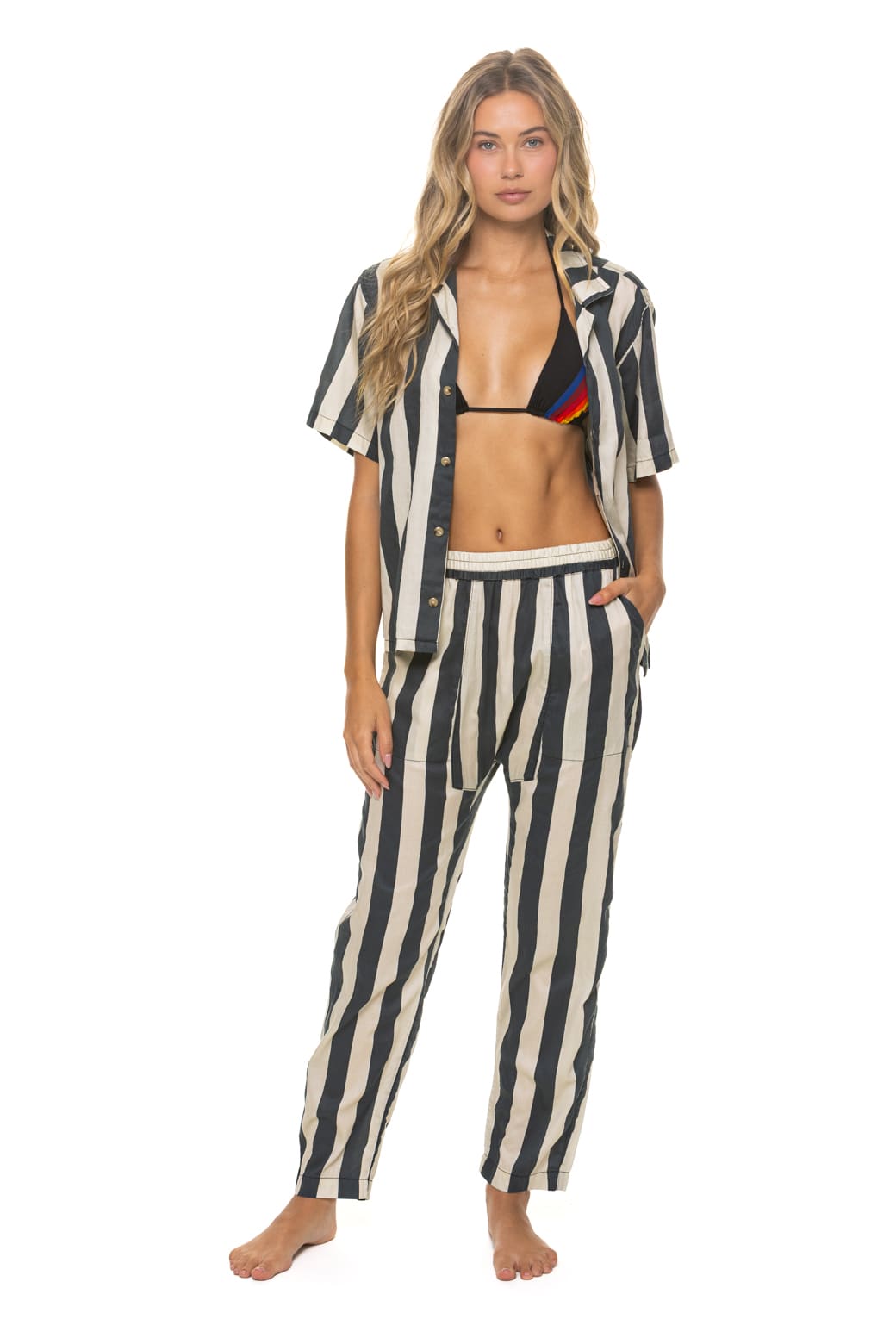 Classic UNISEX COTTON LUXE POPLIN RELAXED PANT - VINTAGE BLACK STRIPE
