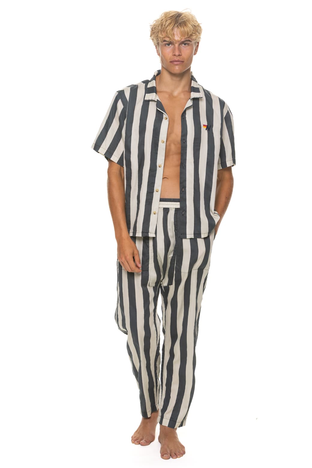 Classic UNISEX COTTON LUXE POPLIN RESORT SHIRT - VINTAGE BLACK STRIPE