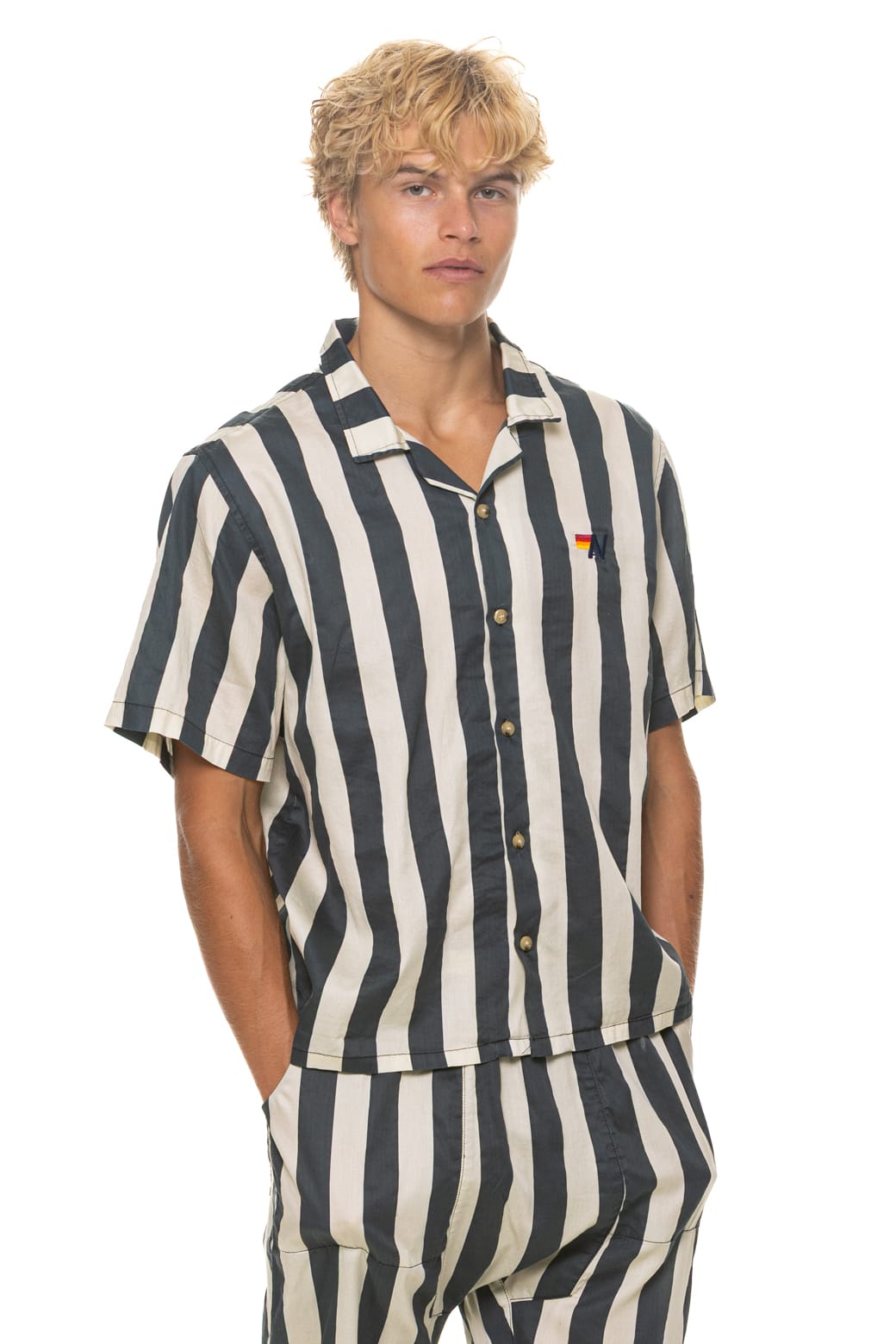 Classic UNISEX COTTON LUXE POPLIN RESORT SHIRT - VINTAGE BLACK STRIPE