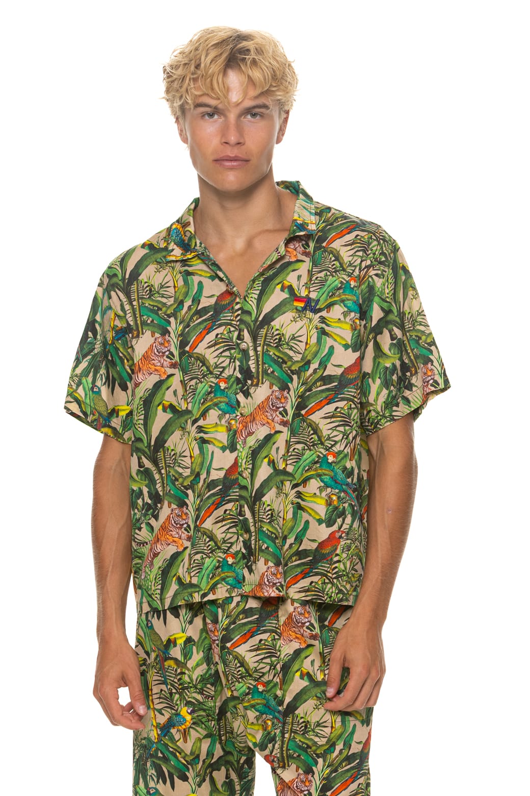 Classic UNISEX COTTON LUXE POPLIN RESORT SHIRT - VINTAGE WHITE JUNGLE
