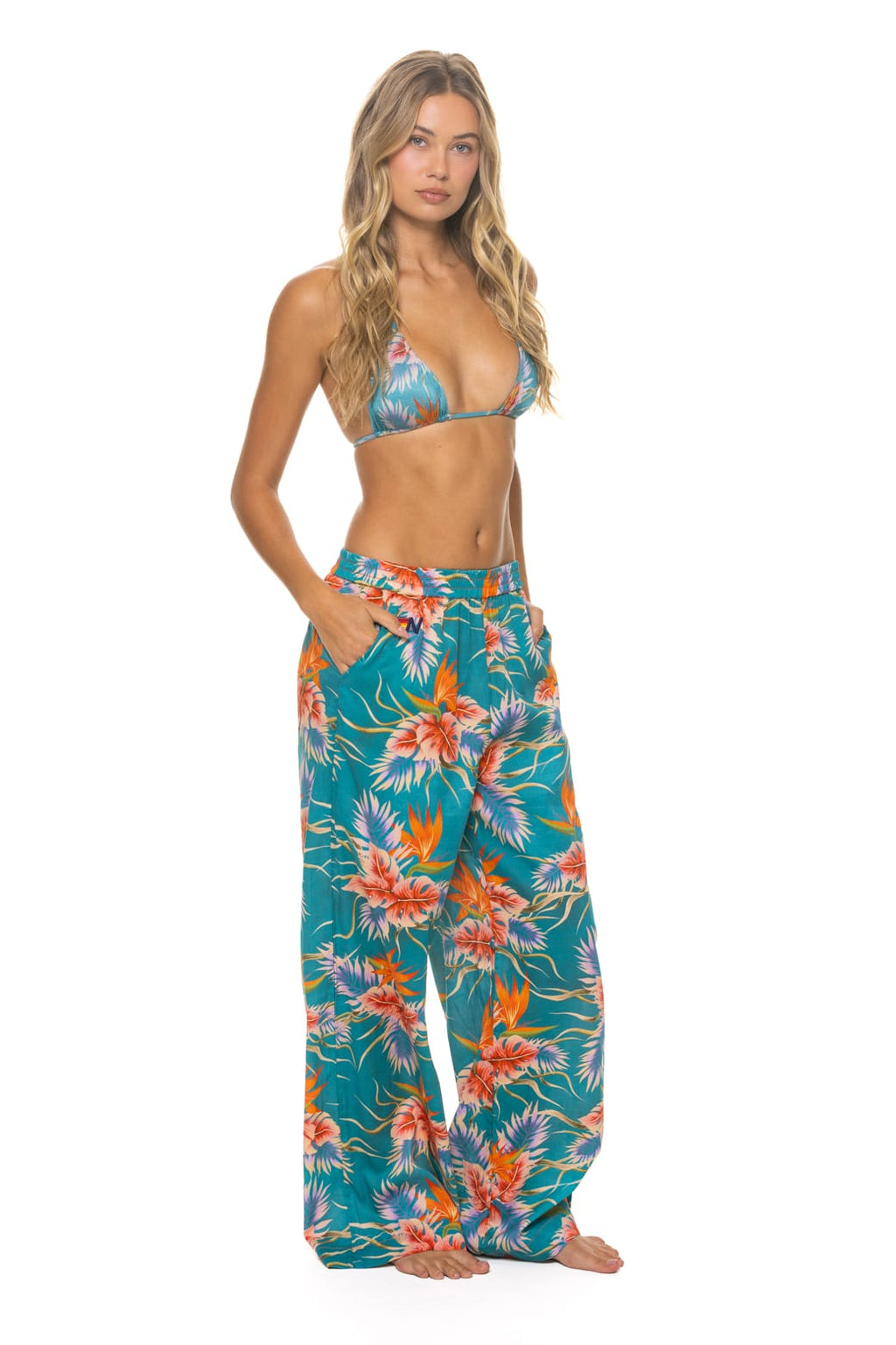 Classic WOMENS COTTON LUXE POPLIN WIDE LEG PANT - BLUE HAWAII