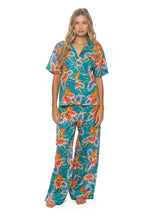 Classic WOMENS COTTON LUXE POPLIN WIDE LEG PANT - BLUE HAWAII