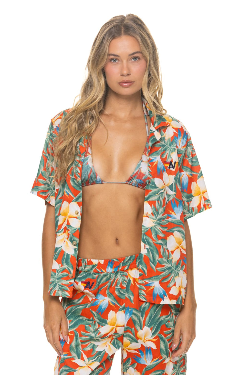 Classic UNISEX COTTON LUXE POPLIN RESORT SHIRT - RED KAUAI