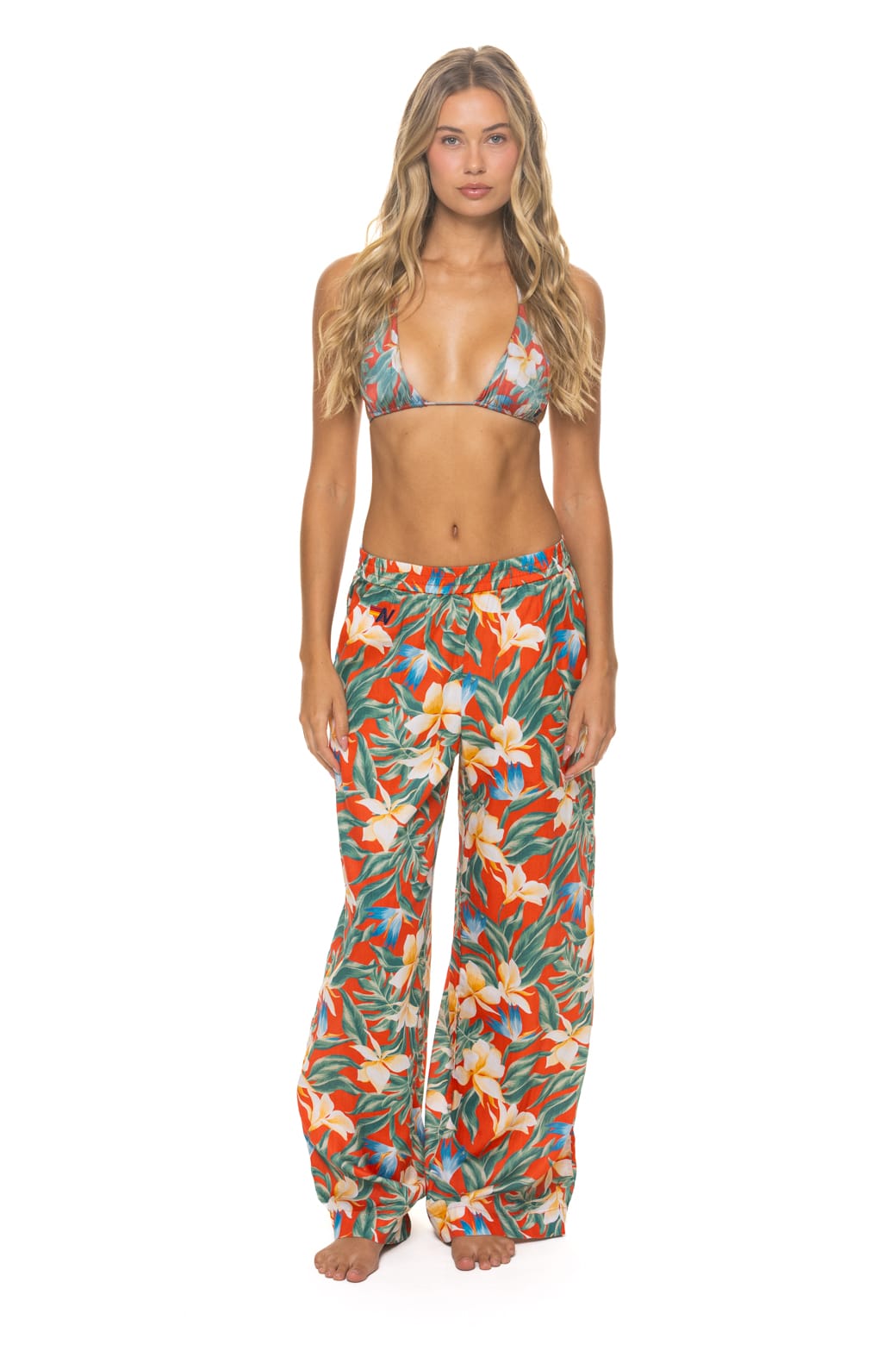 Classic WOMENS COTTON LUXE POPLIN WIDE LEG PANT - RED KAUAI